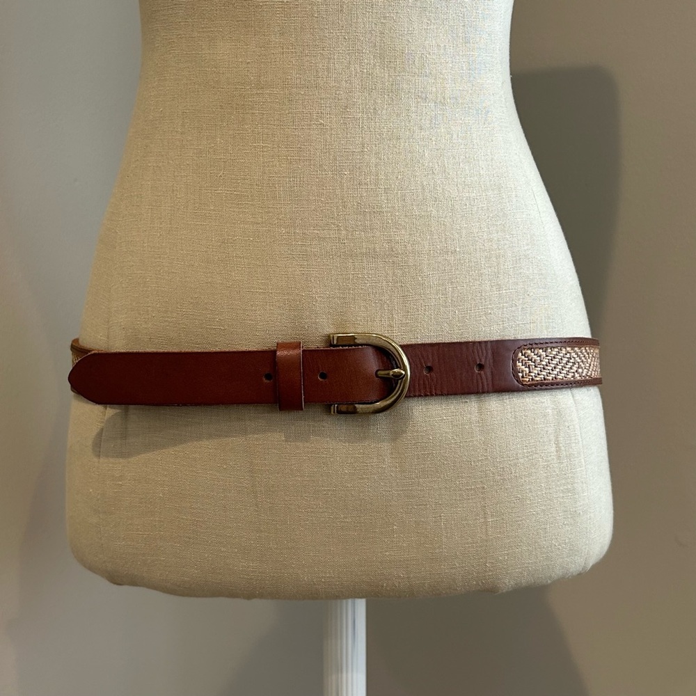 J.Crew Brown Leather Belt w/ Woven Detailing